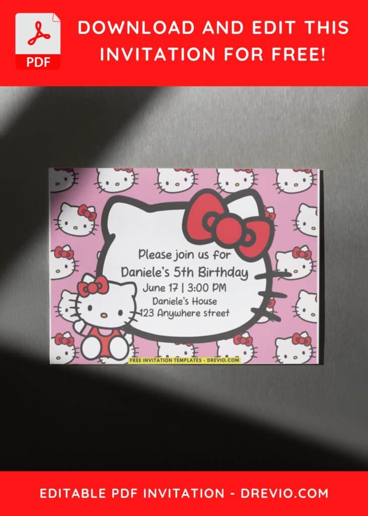Hello Kitty Birthday Invitation with Hello Kitty Pattern