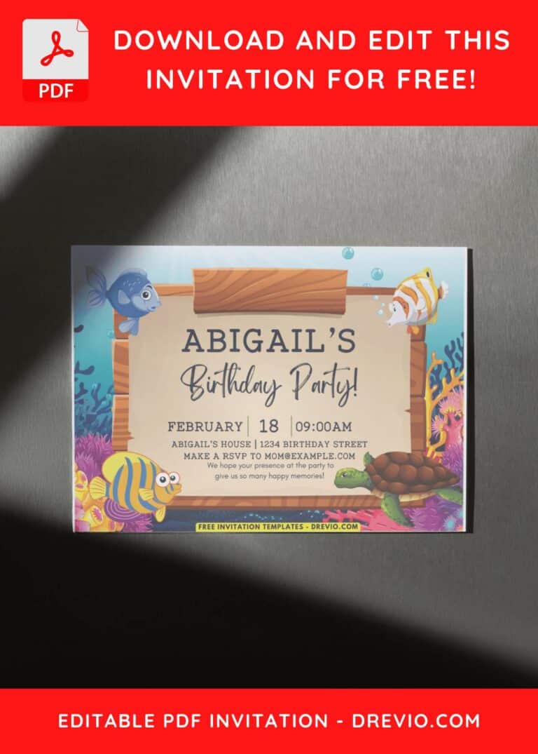 Under The Sea Theme Birthday Invitation with Puffer FIsh