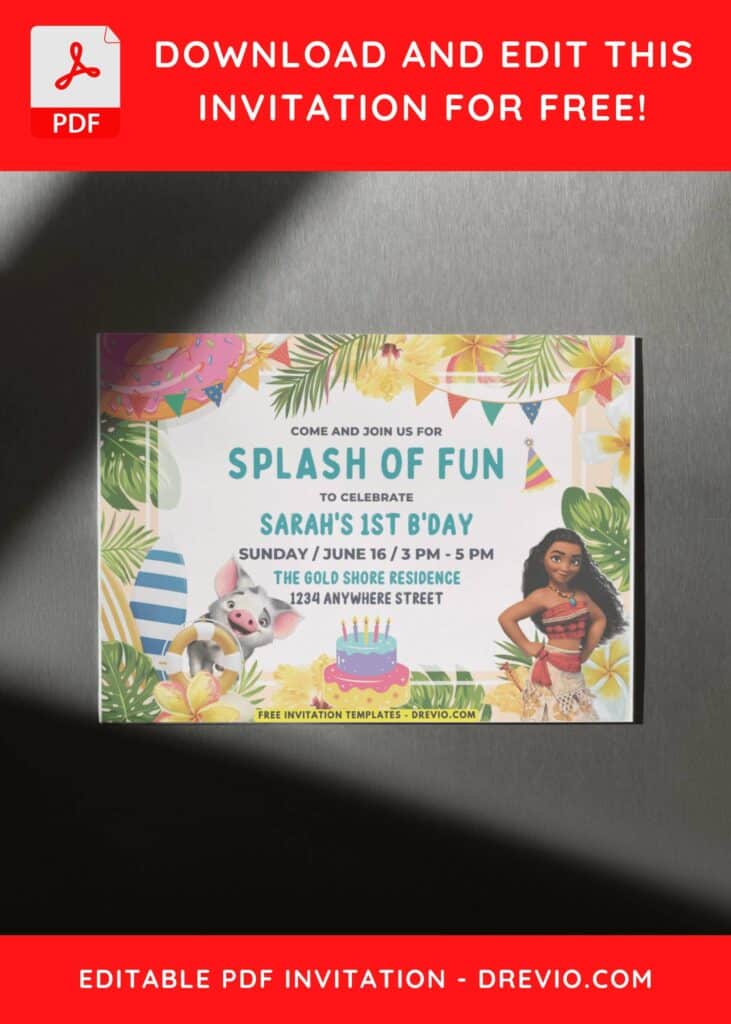 Colorful Bunting Flags Moana Invitation