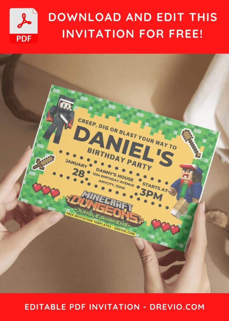(Free PDF Invitation) Minecraft Dungeon Birthday Invitation