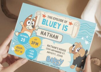 (Free PDF Invitation) Bluey Swirl Of Fun Birthday Invitation