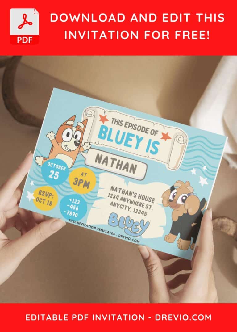 (Free PDF Invitation) Bluey Swirl Of Fun Birthday Invitation