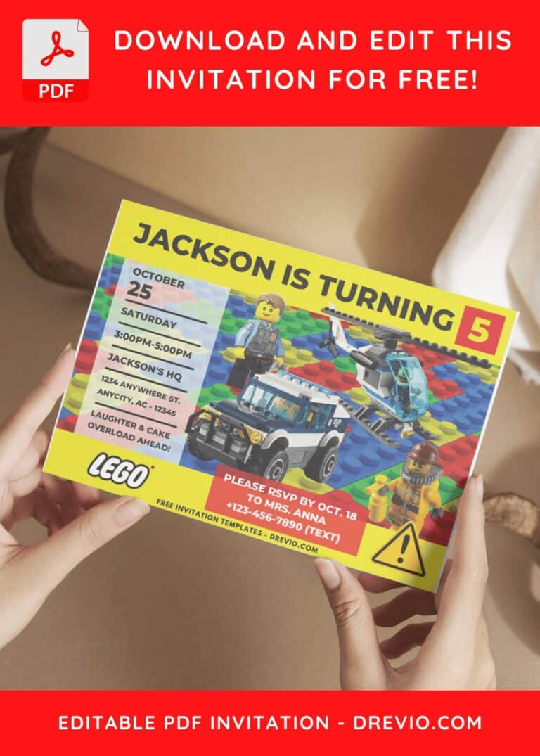 (Free PDF Invitation) Lego Block Birthday Invitation with Lego block background