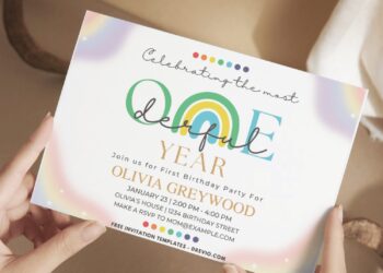 Rainbow ONEDERFUL First Birthday Invitation with editable text