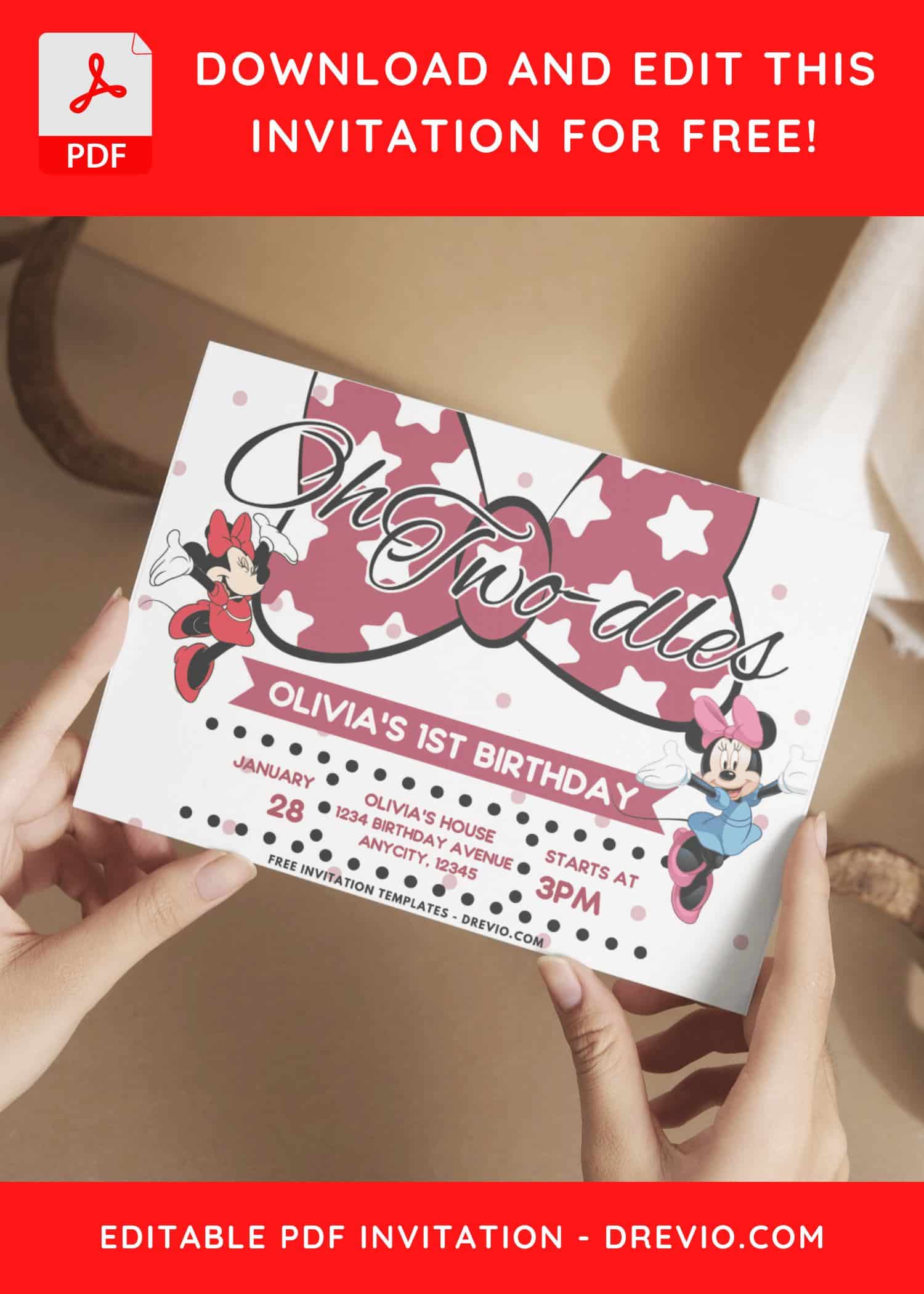 (Free PDF Invitation) Oh Two-ddles Minnie Mouse Birthday Invitation