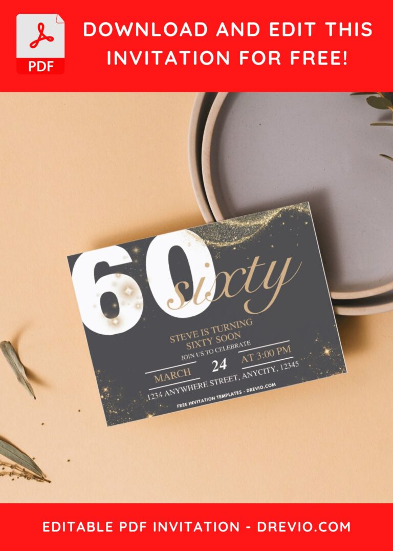 (Free PDF Invitation) Sparkling Glitter 60 Diamond Jubilee Birthday Invitation