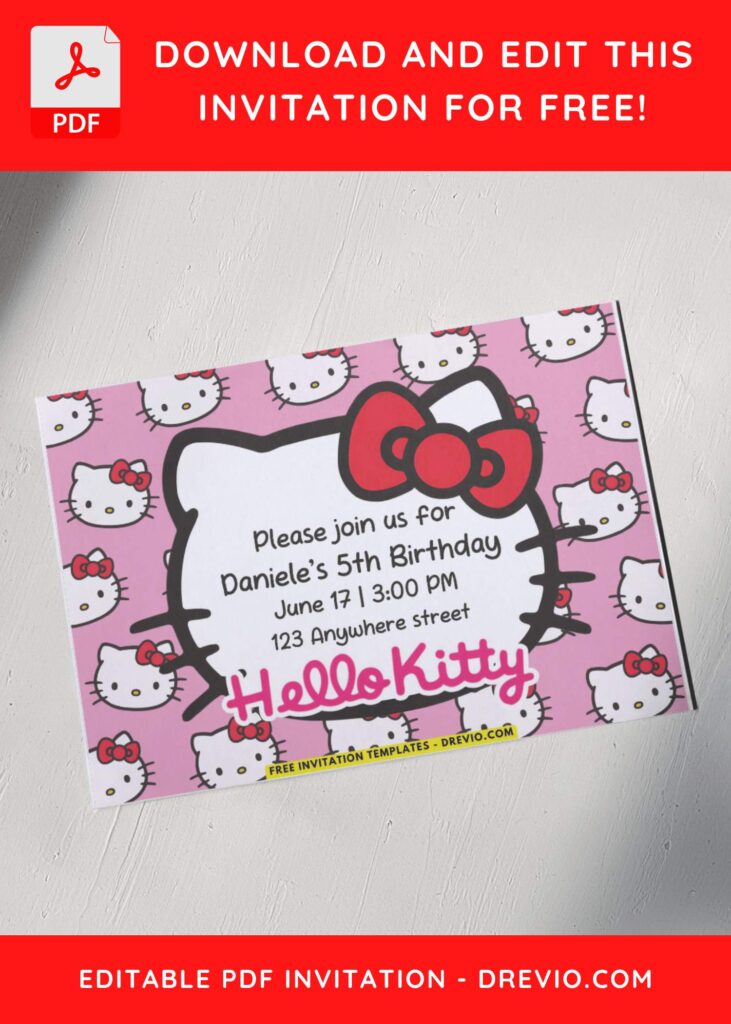 Pink Hello Kitty Birthday Invitation with 