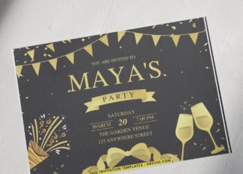 Shimmering Gold Confetti Birthday Invitation with Gold Wine Glasses