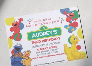Polka Dots Sesame Street Birthday Invitation with Skateboarding Elmo