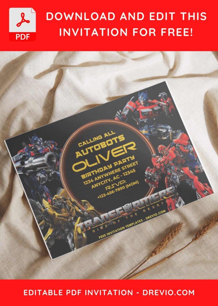 (Free PDF Invitation) Transformers Autobots Neon Birthday Invitation