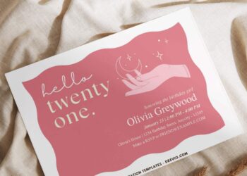 Aesthetic Celestial 21st Birthday Invitation with Hello Twenty One wording
