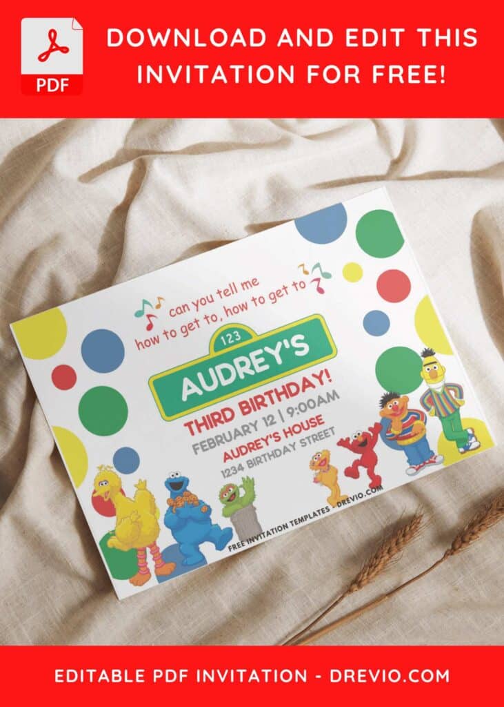 Colorful Polka Dots Sesame Street Birthday Invitation 