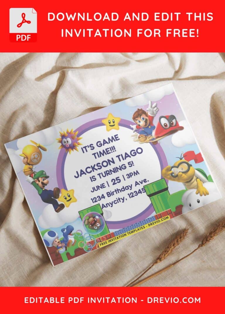 (Free Invitation Template) Lovely Super Mario Wonder Birthday Invitation