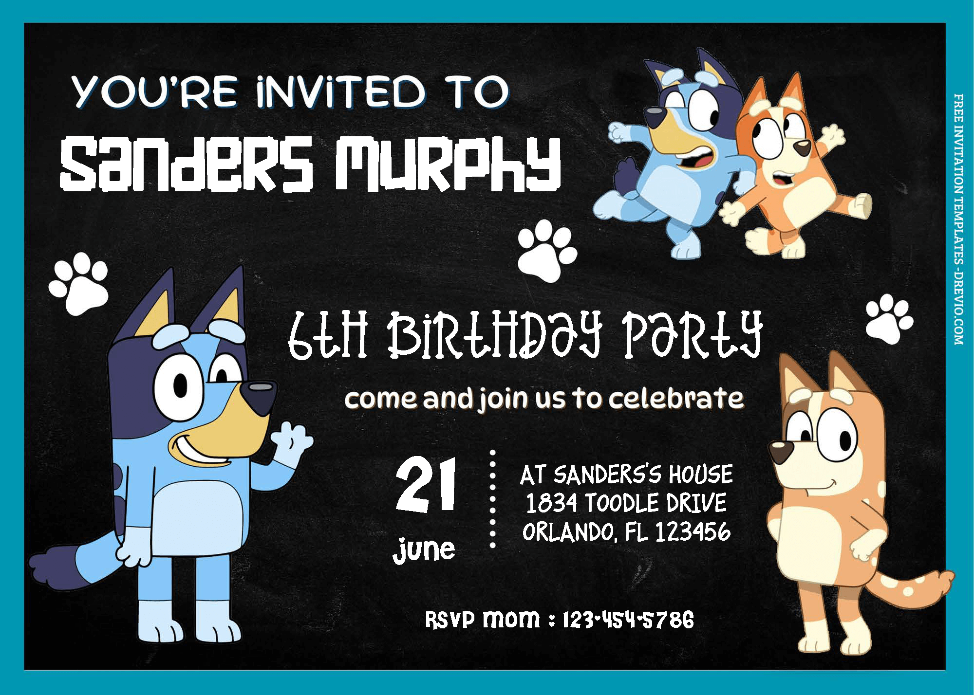 FREE Editable PDF - Simple Bluey Birthday Invitation Templates