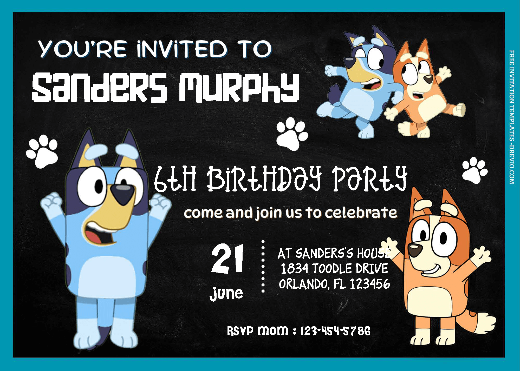 FREE Editable PDF - Simple Bluey Birthday Invitation Templates