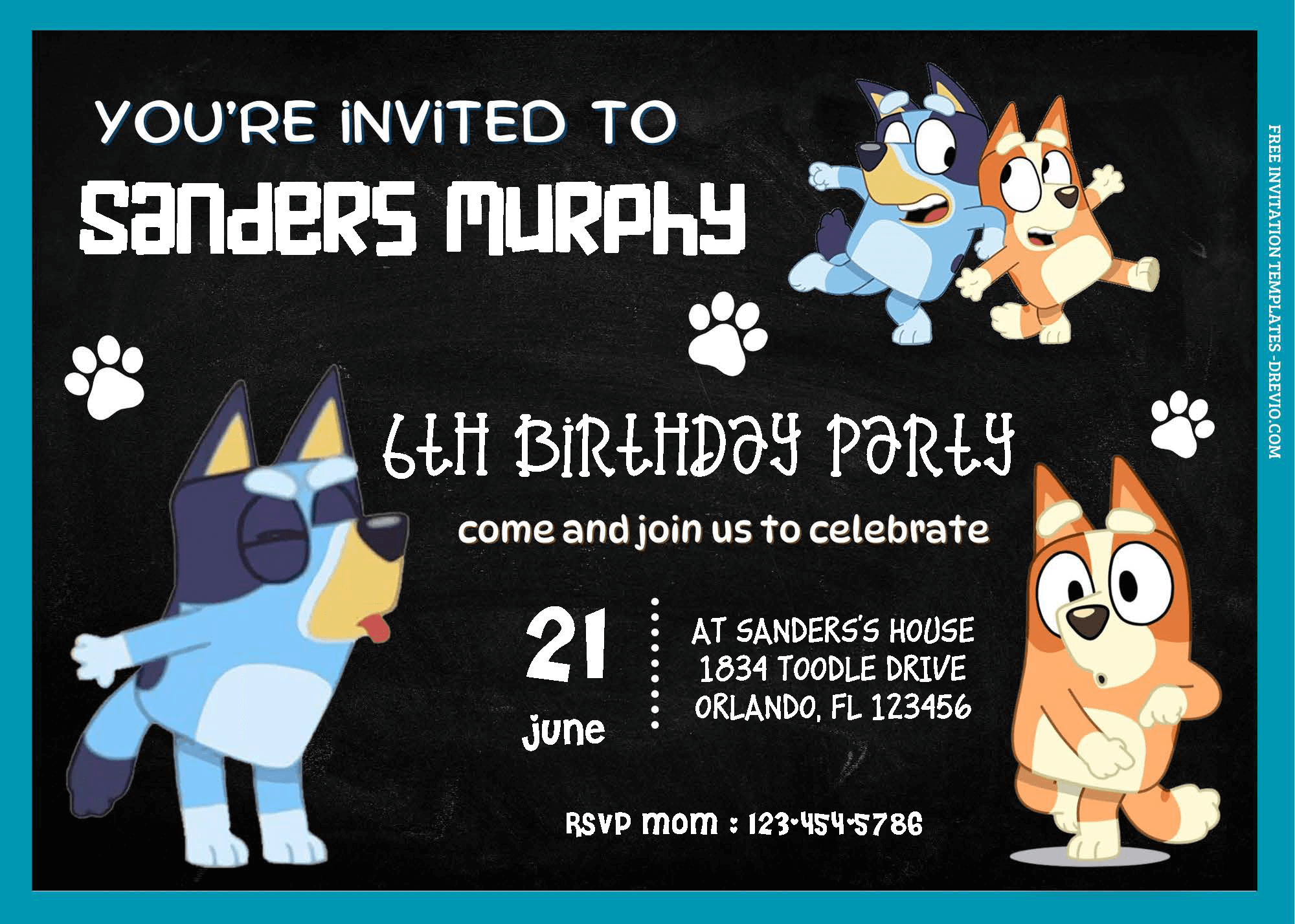 FREE Editable PDF - Simple Bluey Birthday Invitation Templates