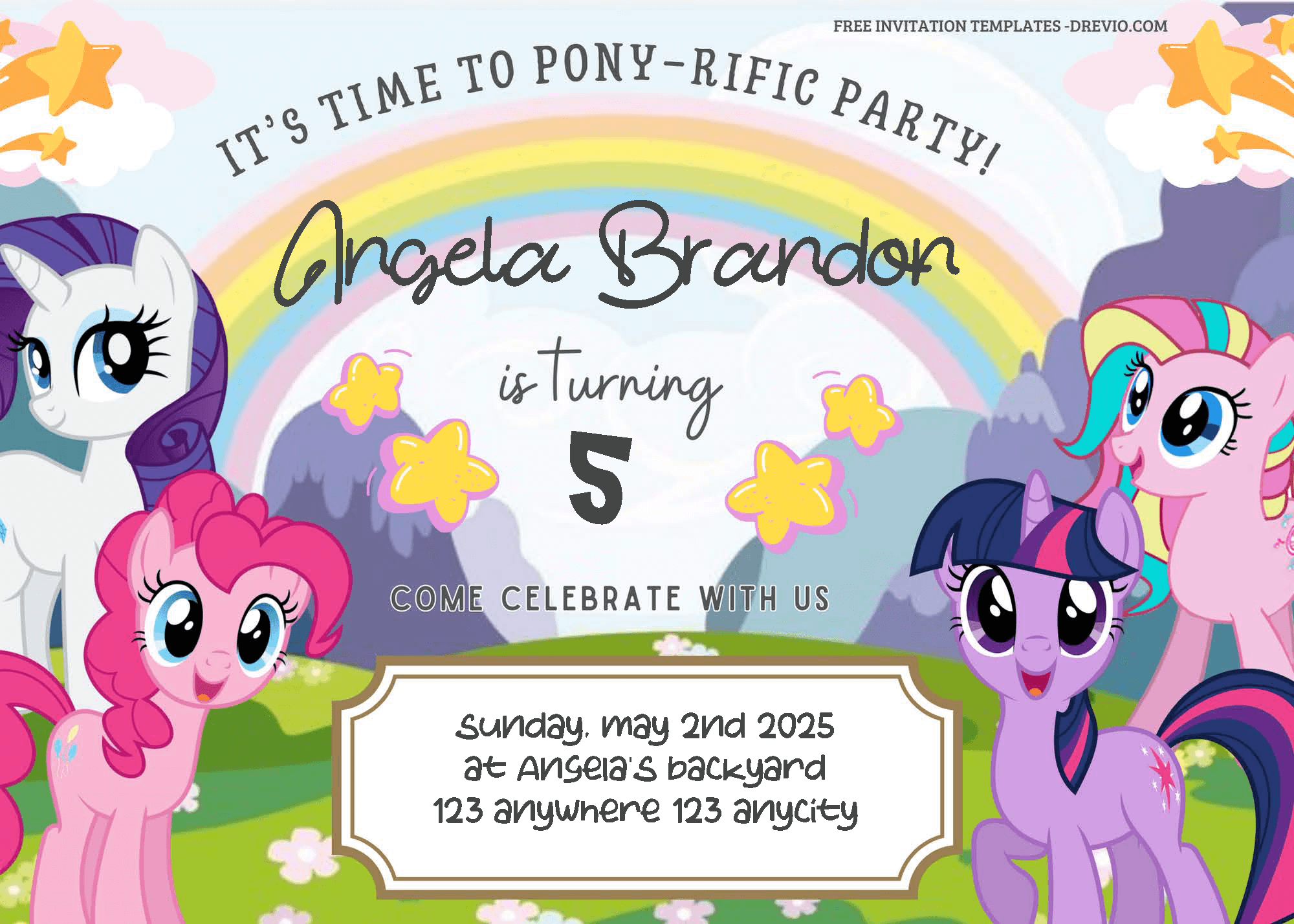 FREE Editable PDF - Magical Rainbow My Little Pony Birthday Invitation Templates