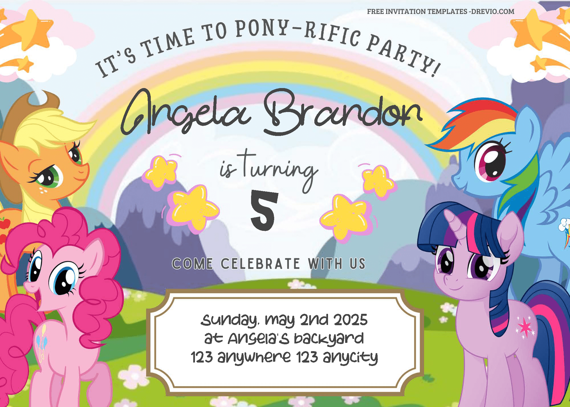 FREE Editable PDF - Magical Rainbow My Little Pony Birthday Invitation Templates