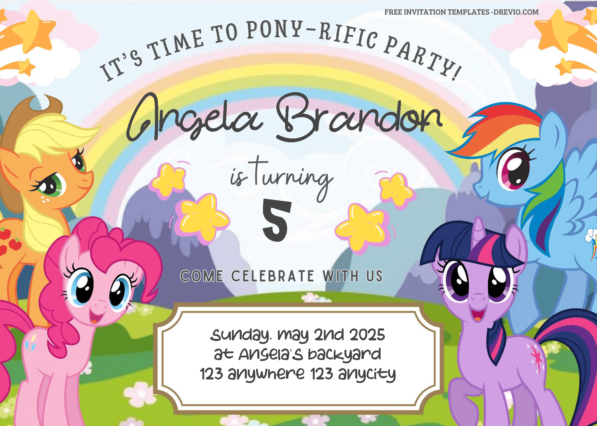 FREE Editable PDF - Magical Rainbow My Little Pony Birthday Invitation Templates