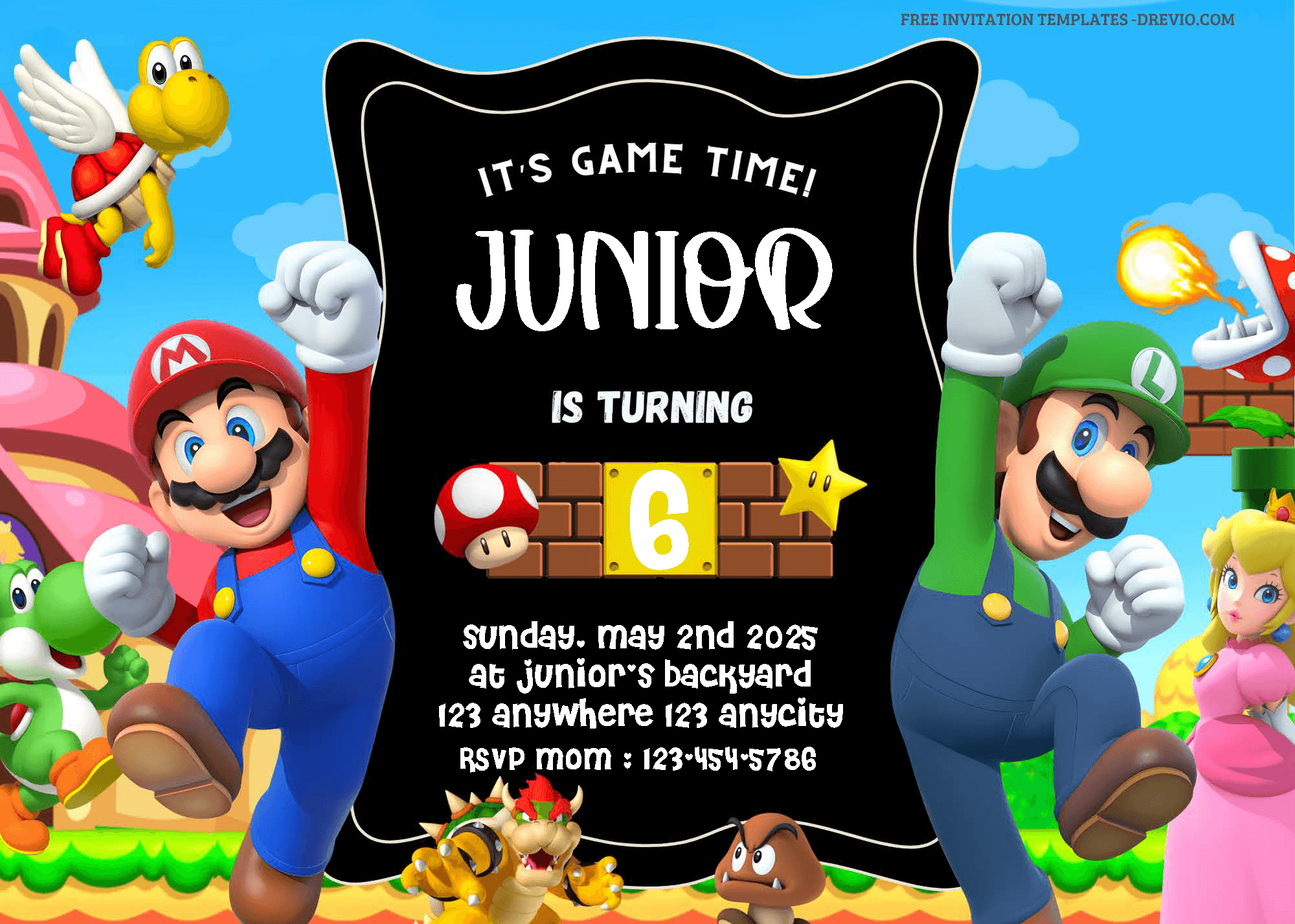 FREE Editable PDF - Have Fun with Super Mario Birthday Invitation Templates