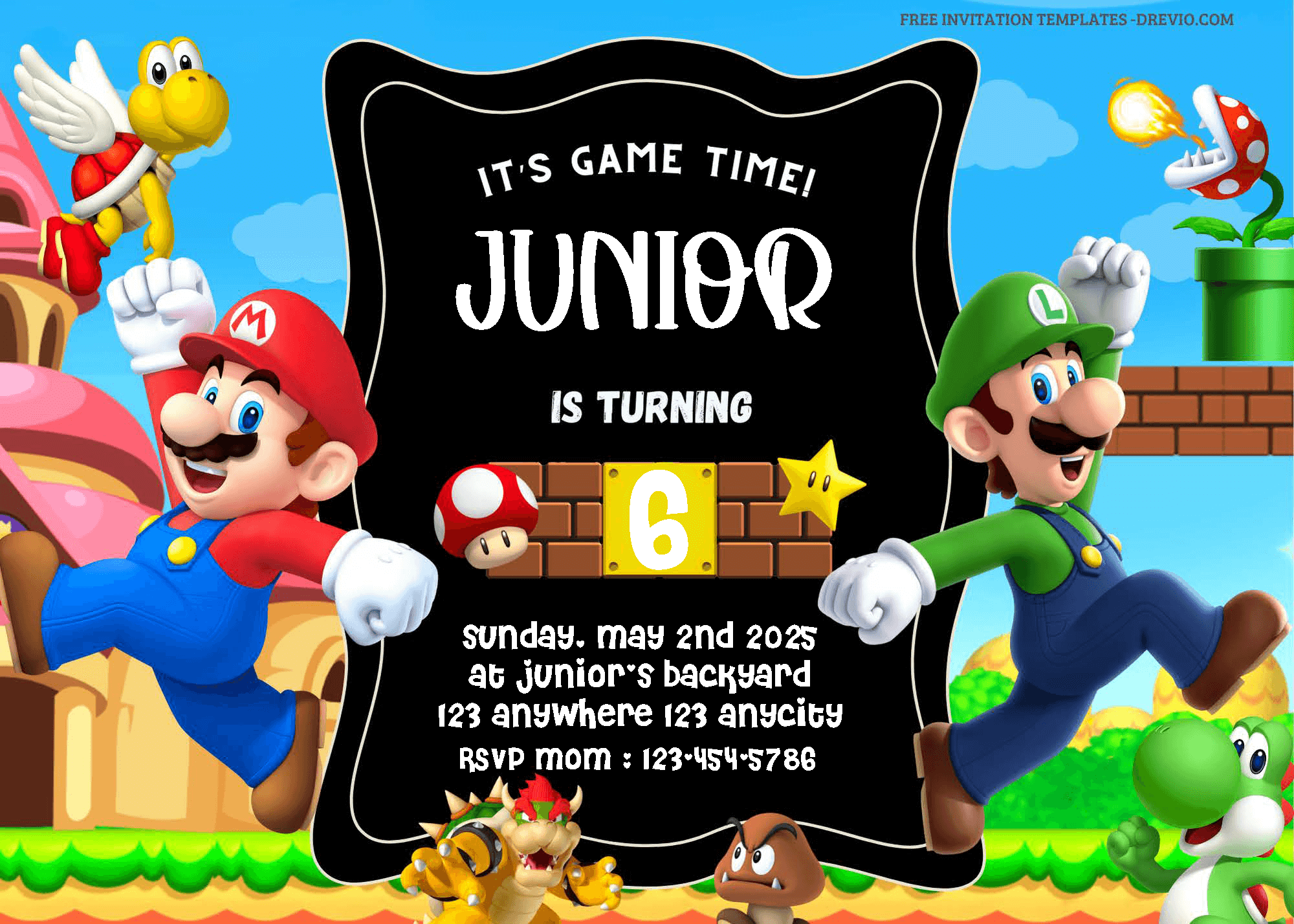 FREE Editable PDF - Have Fun with Super Mario Birthday Invitation Templates