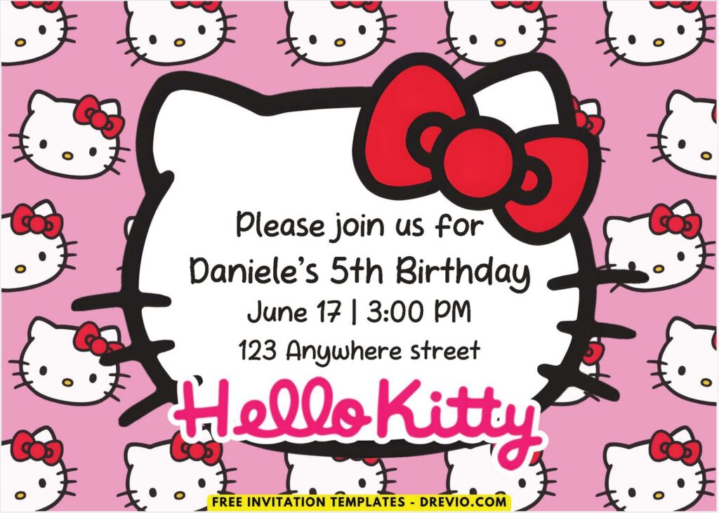 Hello Kitty Birthday Invitation with editable text