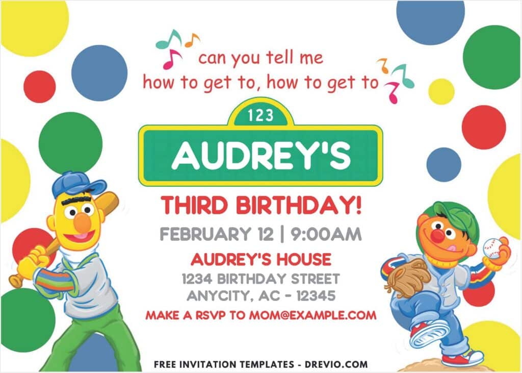 Polka Dots Sesame Street Birthday Invitation 