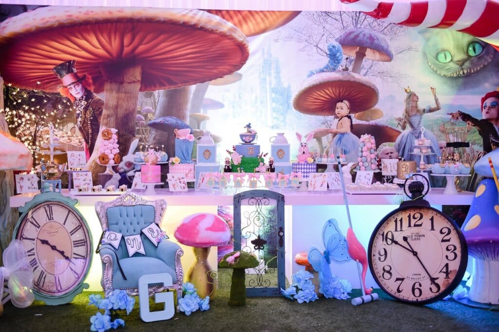 Alice In Wonderland Birthday Party With Antique Hand Watch and Giant Mushroom