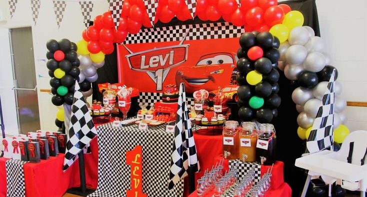 Disney Cars Birthday Party with Yellow, Red, White And Black Balloon Garland