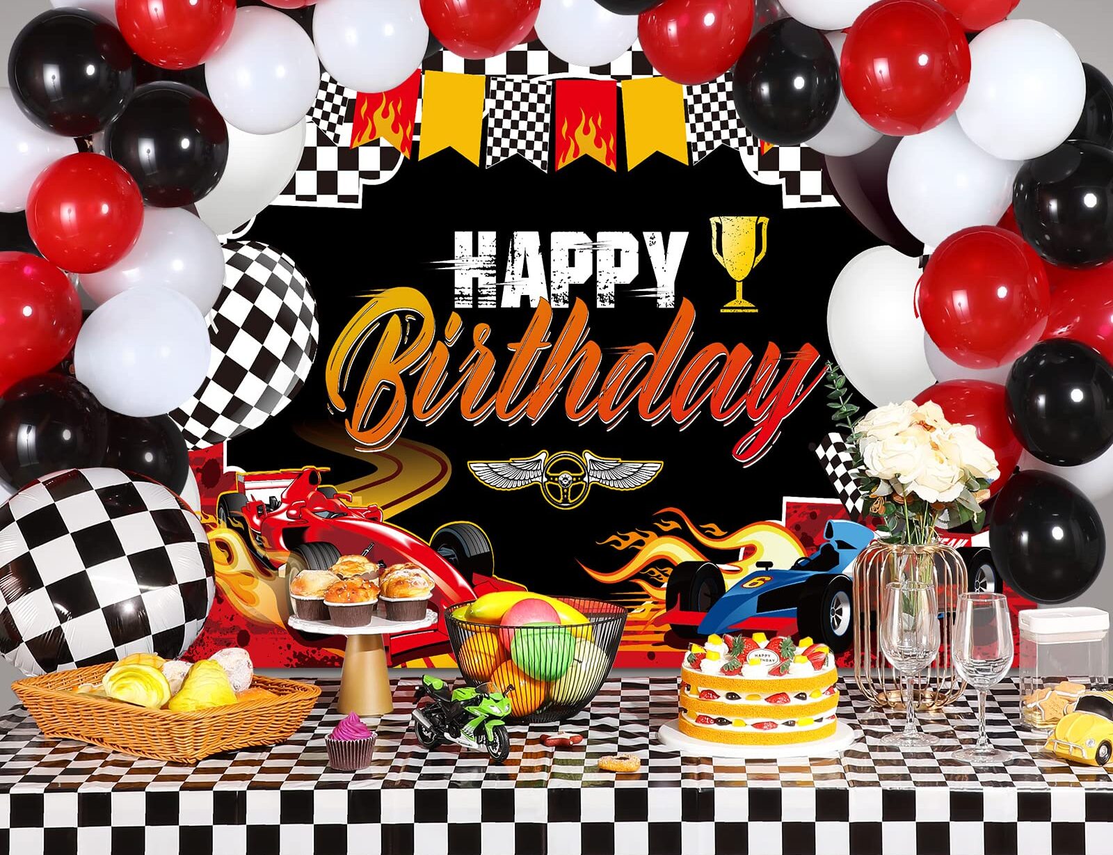 Disney Cars Birthday Party with Yellow, Red, White And Black Balloon Garland
