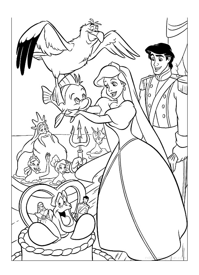Ariel Little Mermaid and Prince Charming Coloring Page Template
