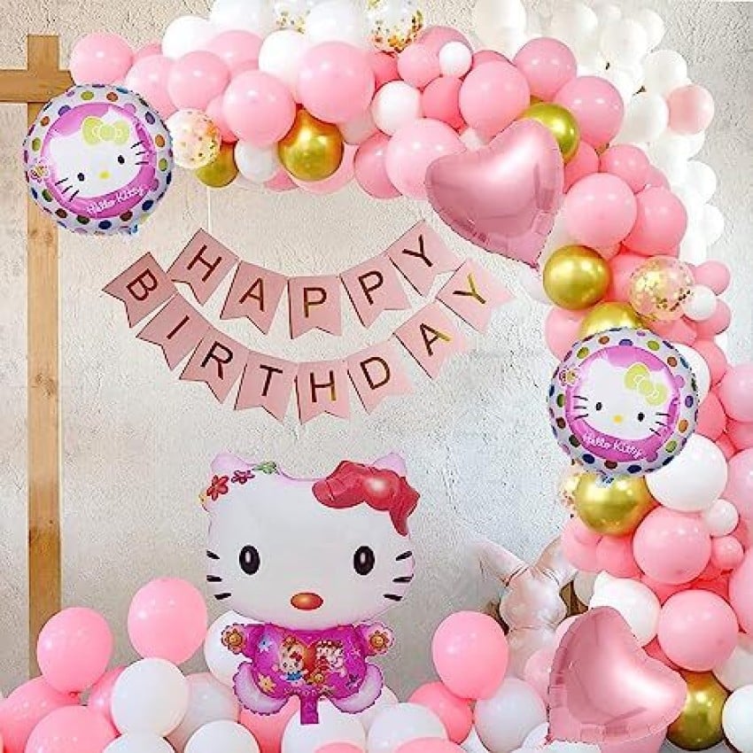 Pink and White Balloon Arch for Hello Kitty Birthday Party Decor