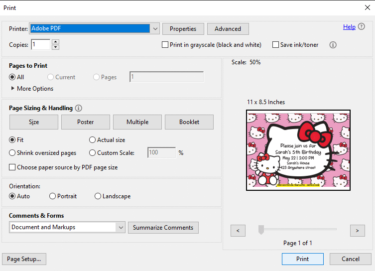Preview of Printing Setting