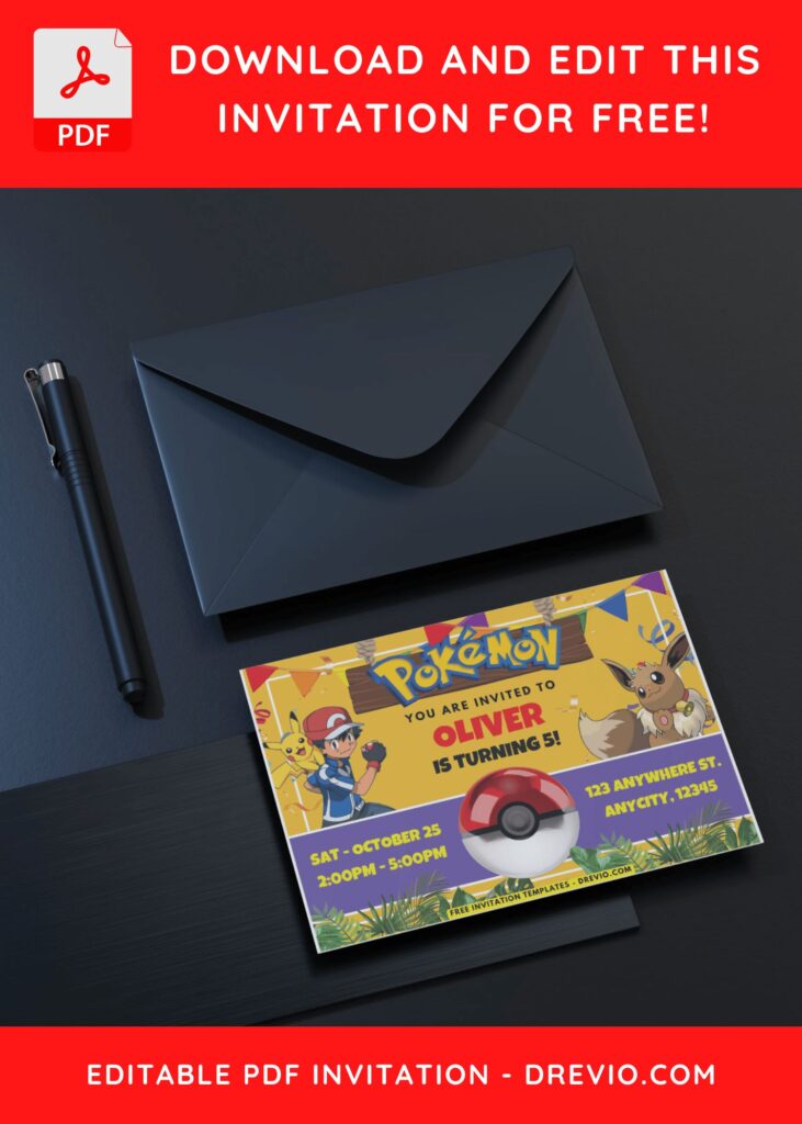 Pokemon Jungle Greenery Birthday Invitation 