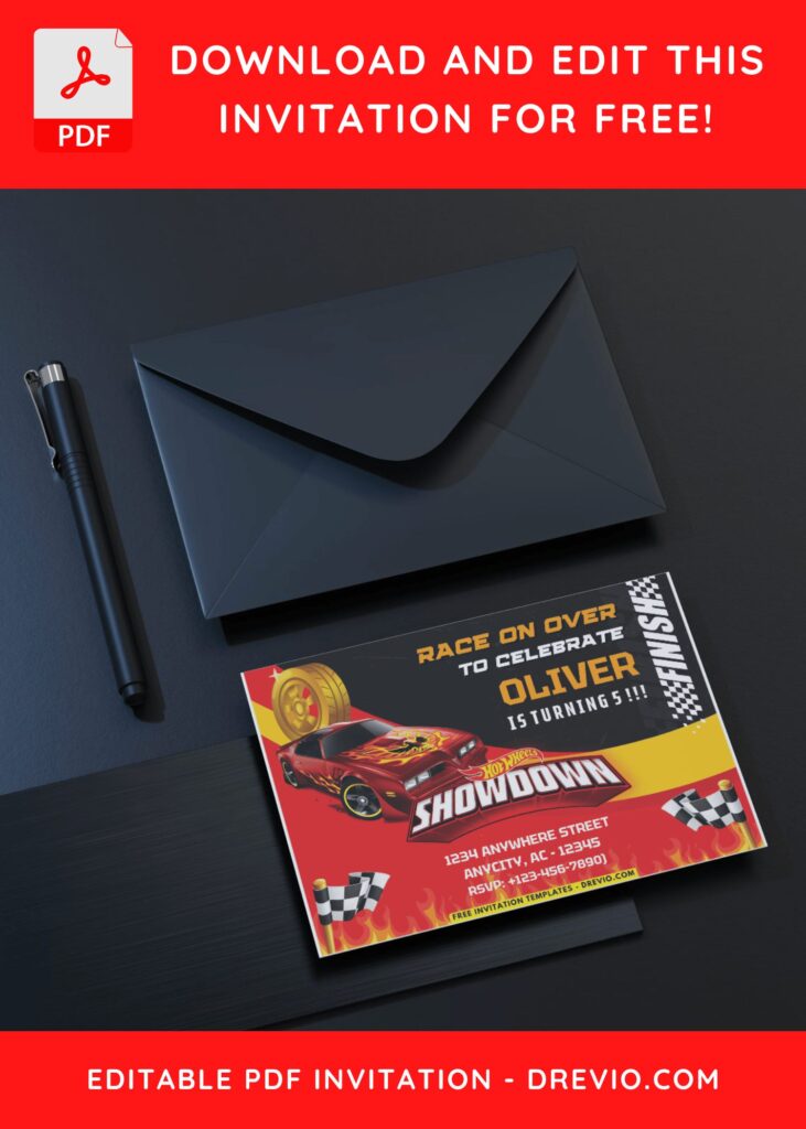 Hot Wheels Kids Birthday Invitation 