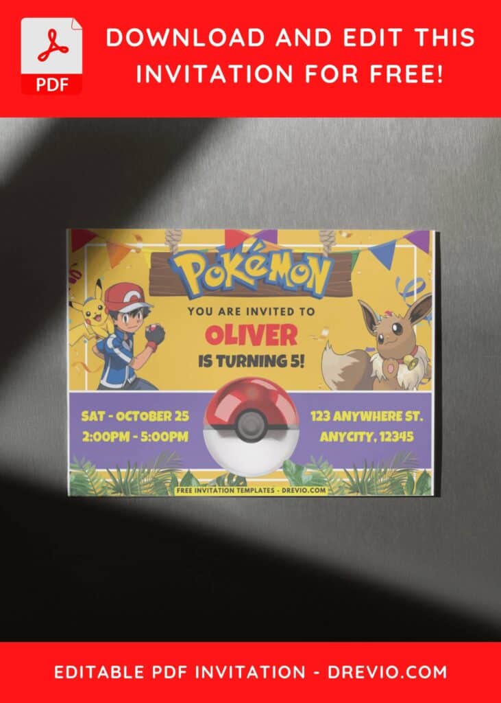 Pokemon Jungle - Pokeball Birthday Invitation 
