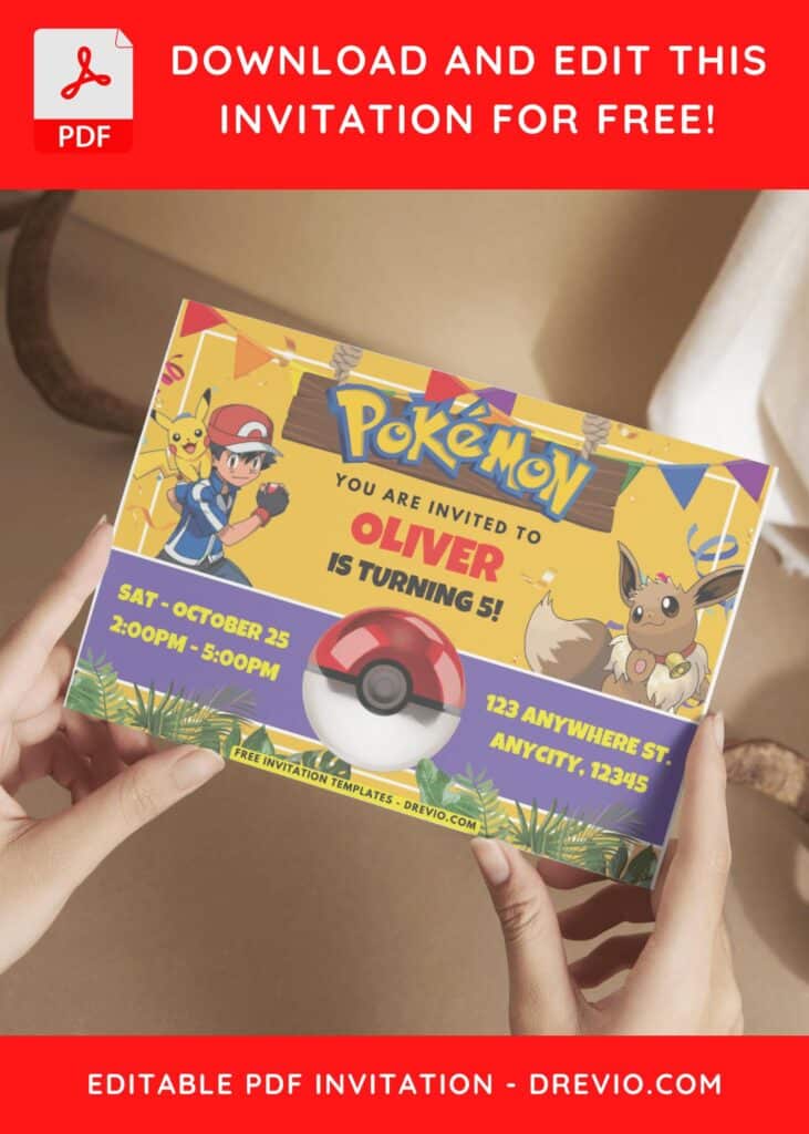 Pokemon Jungle - Ash and Eevee Birthday Invitation 