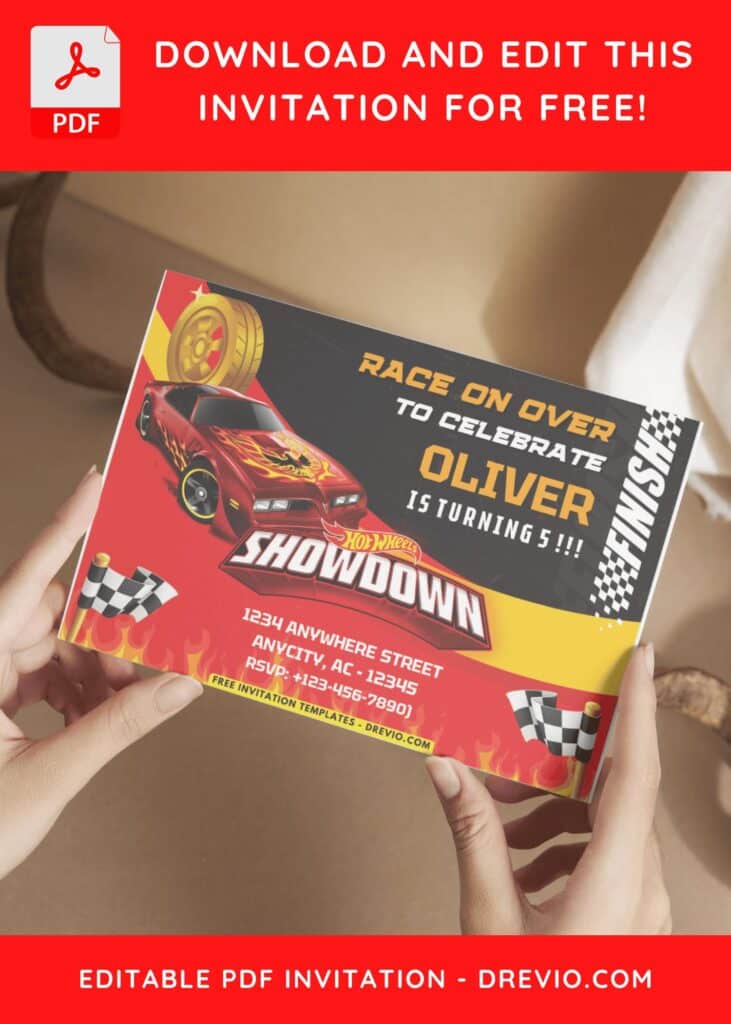 Hot Wheels Race Flag Birthday Invitation 