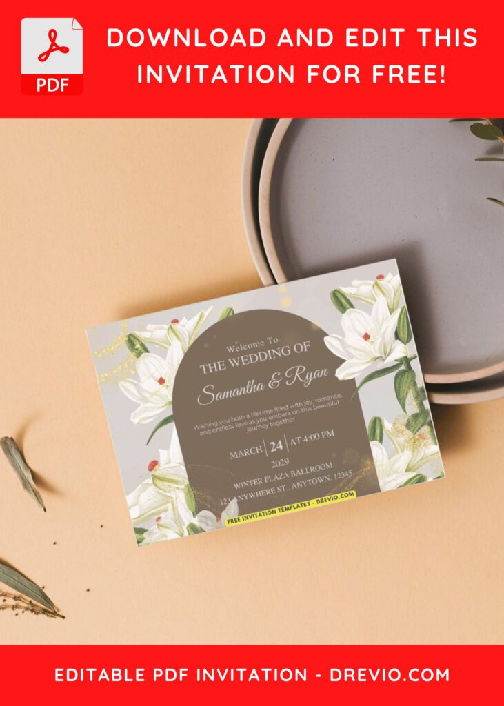 White Lily Garden Wedding Invitation 