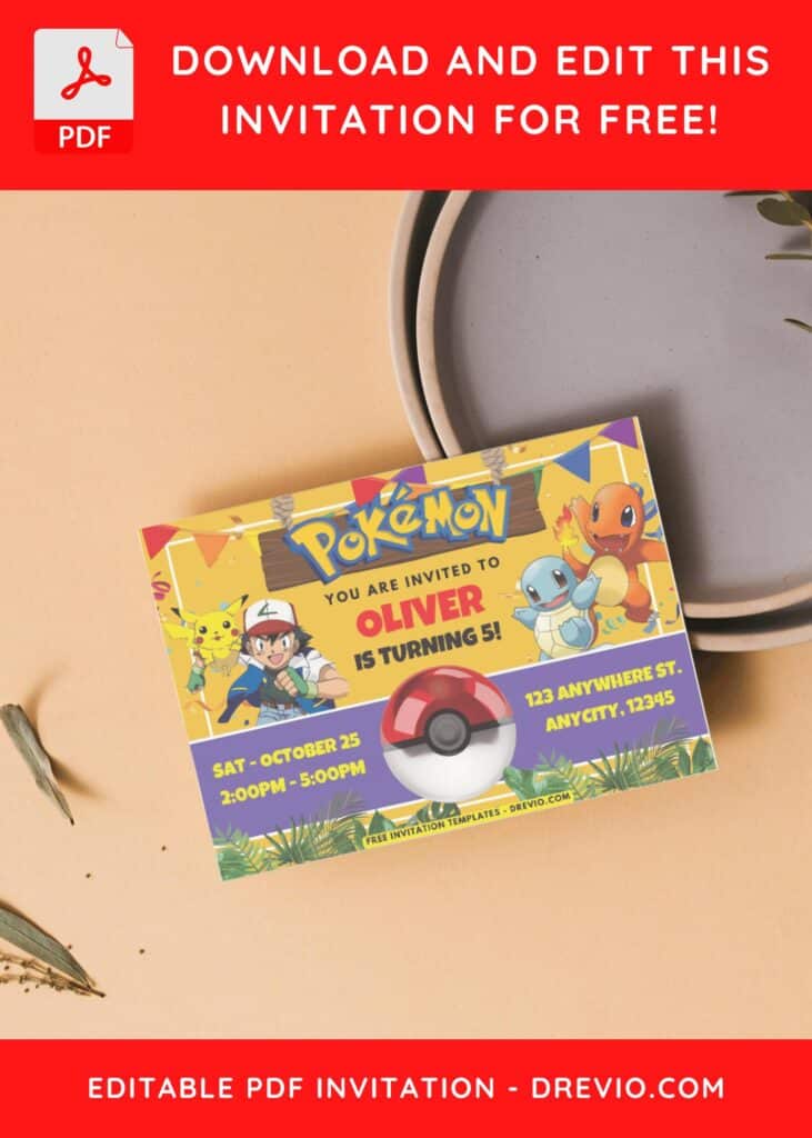 Pokemon Jungle Birthday Invitation 