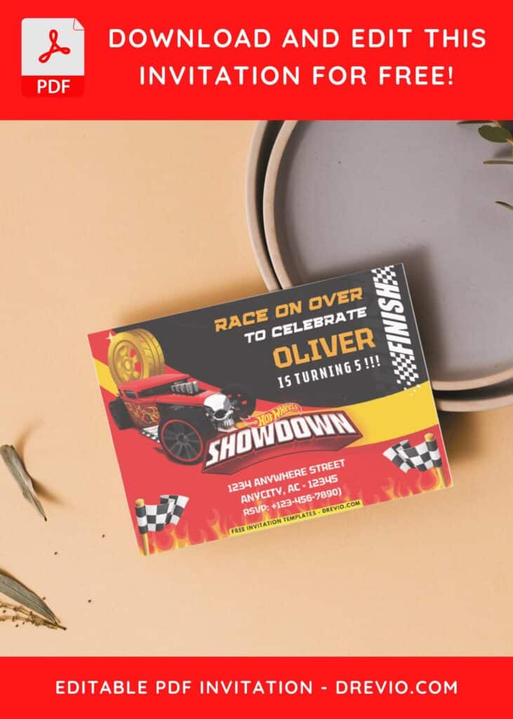 Hot Wheels Hotrod Birthday Invitation 