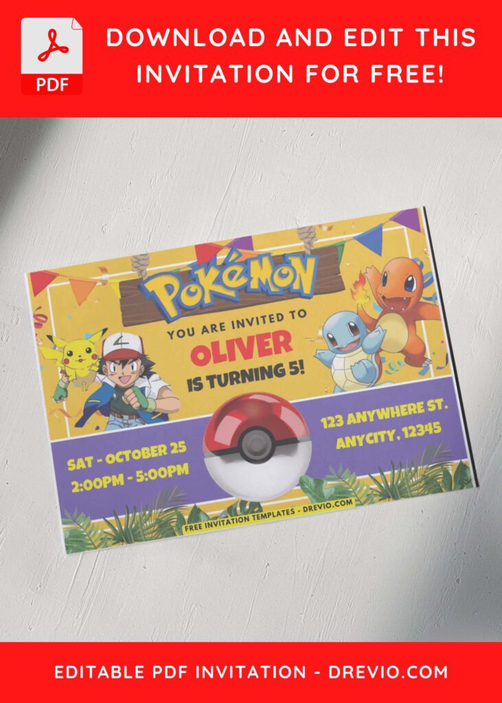 Wild Pokemon Jungle Birthday Invitation 