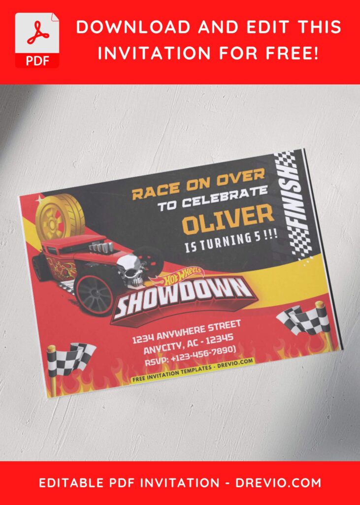 Hot Wheels Showdown Hotrod Birthday Invitation 