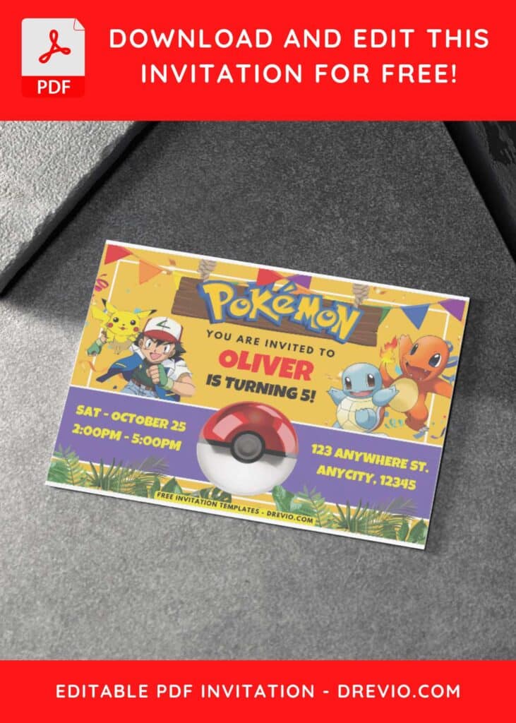 Pokemon Jungle - Squirtle and Charmander Birthday Invitation 