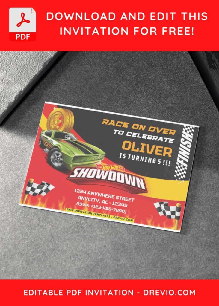 Hot Wheels Showdown Ford Mustang Birthday Invitation 
