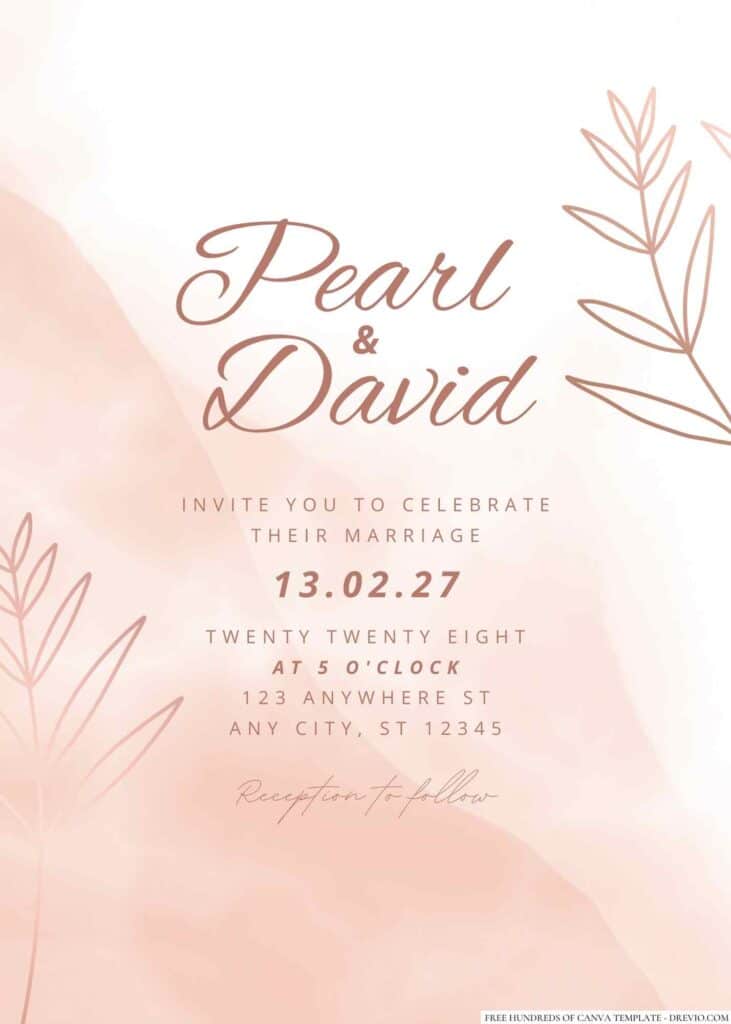 Aesthetic Rose Gold Leaves Wedding Invitation