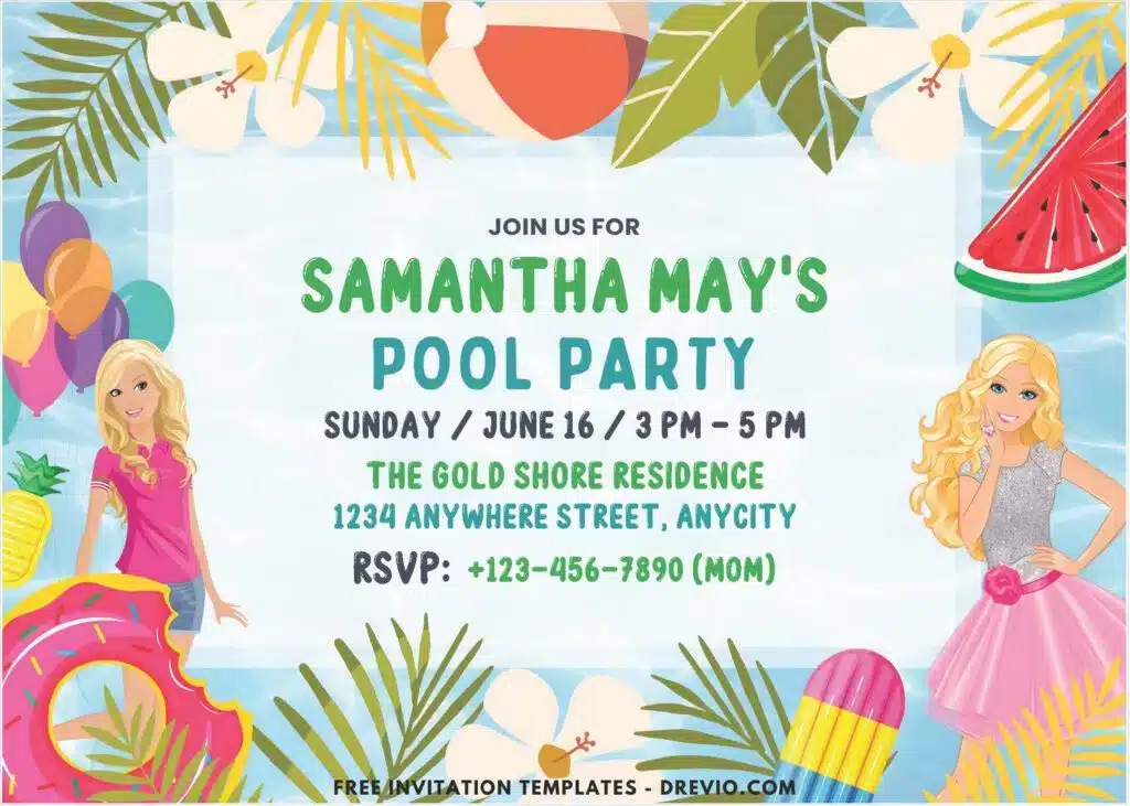 Barbie Pool Party Invitations