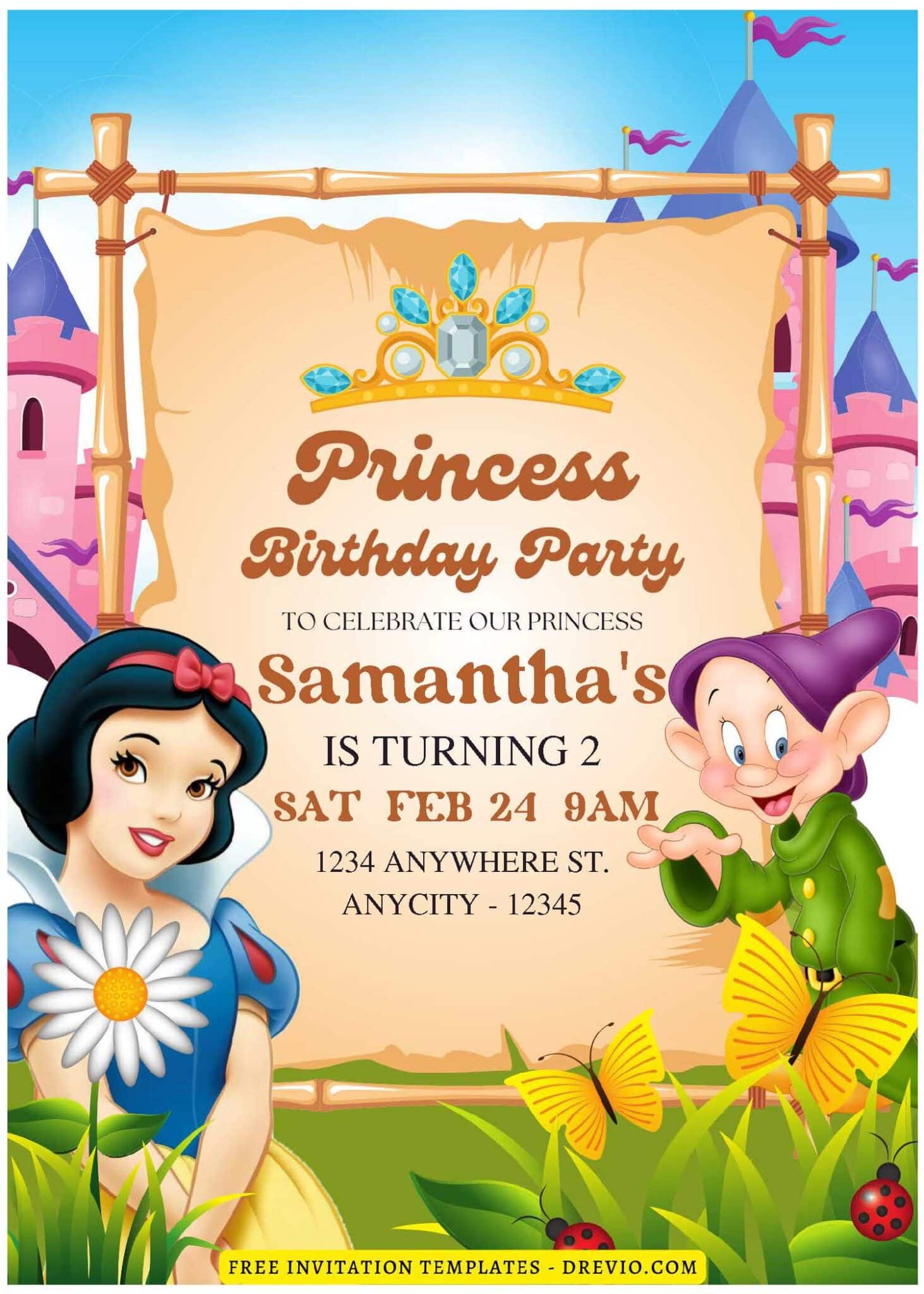 Garden Reverie Snow White Birthday Invitations 2
