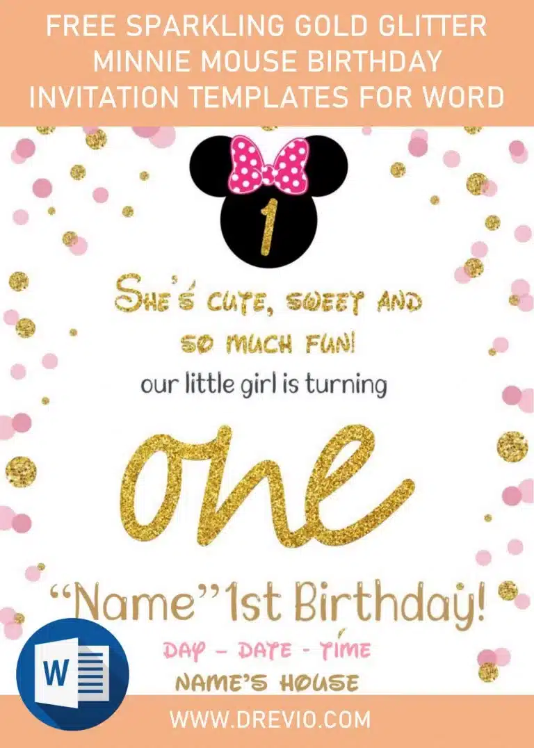 Gold Glitter Minnie Mouse Birthday Invitation