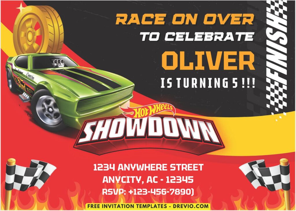 Fiery Racer Hot Wheels Birthday Invitation 